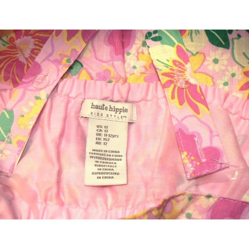 Haute Hippie Girls Square Neck Flutter Sleeve Floral Print Dress‎ & Hair Clip 12
